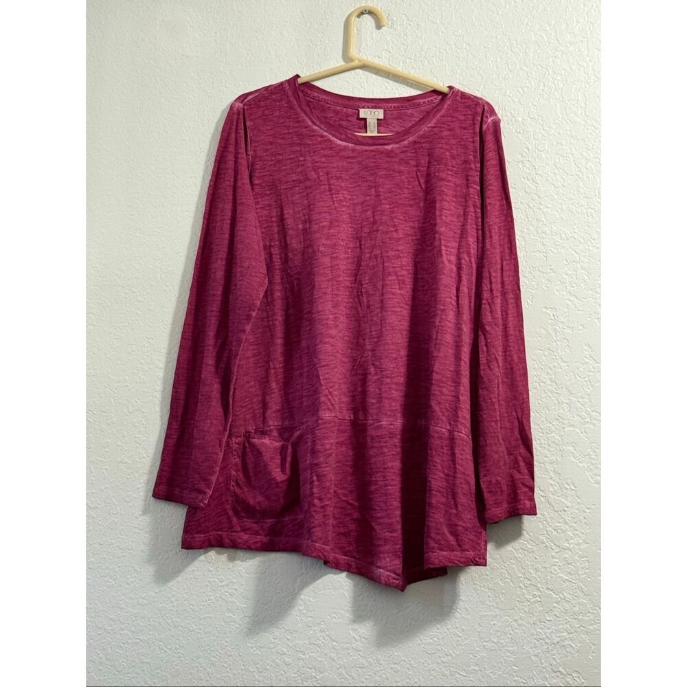LOGO by Lori Goldstein Distressed Cotton Peplum Shirt‎ Rumba Red Women Plus Sz L